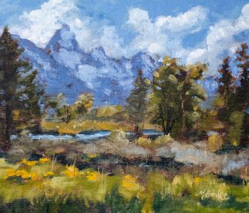 This stunning view captured in impressionistic oils greeted us every morning on a recent trip to Grand Teton National Park by Mary Benke